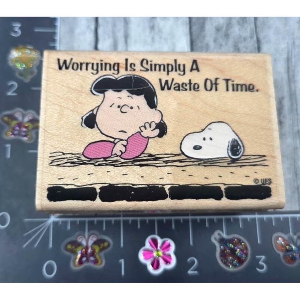 Stampabilities Lucy & Snoopy Worrying Waste Time GR1049 Rubber Stamp Wood #G100